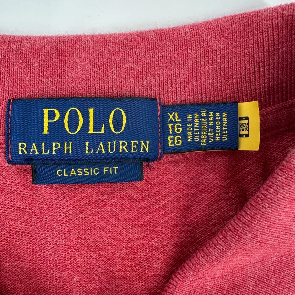 Polo Ralph Lauren Mens XL Classic Fit Heathered Red Cotton Pique Polo Shirt
